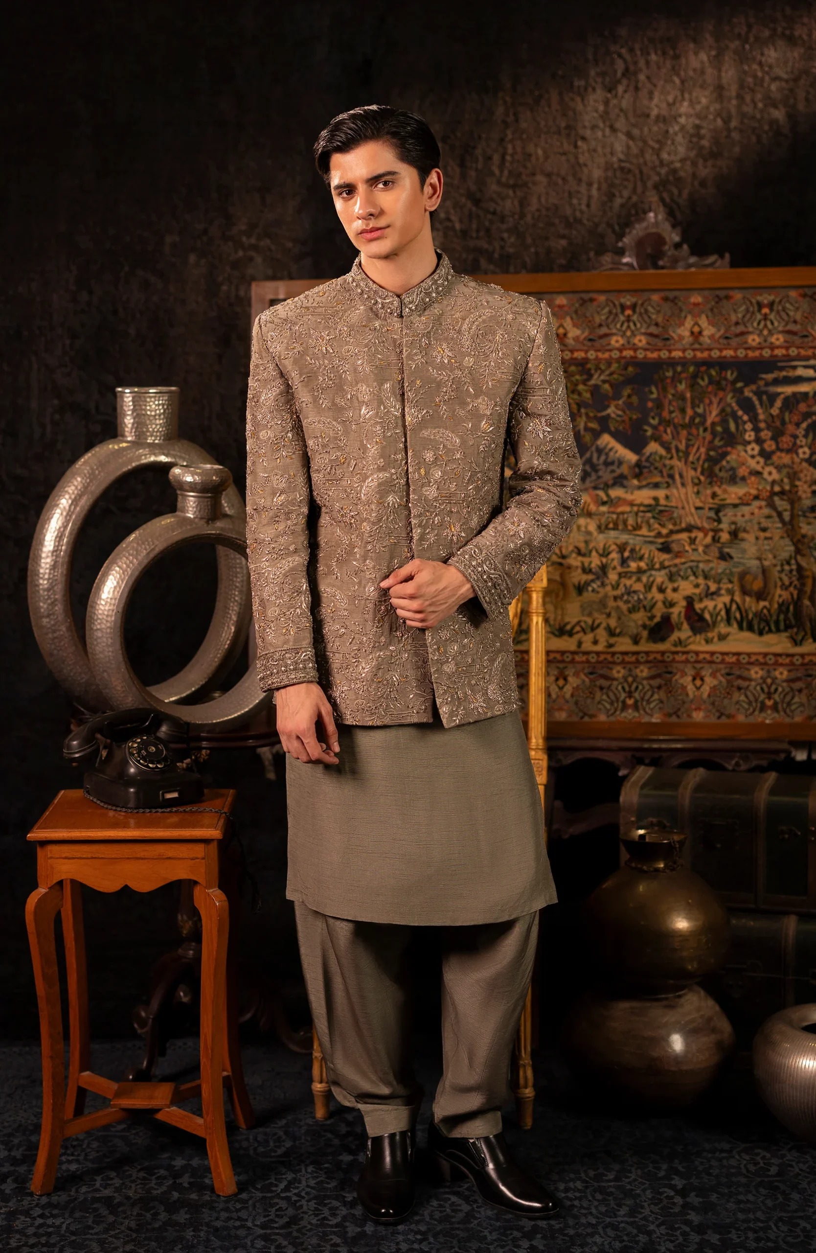 Fossil Grey Sherwani