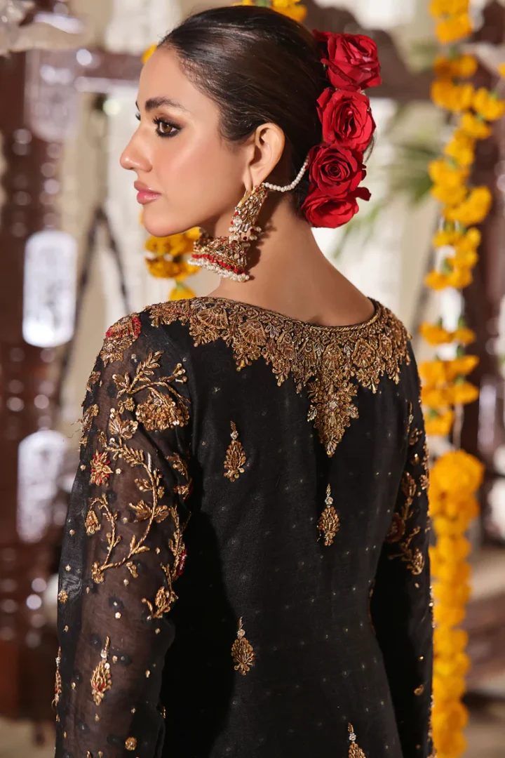 Black Net & Gold Dabka Ensemble - Image 2
