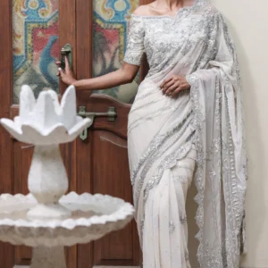 Luxury Ivory Saree with Silver Zardozi
