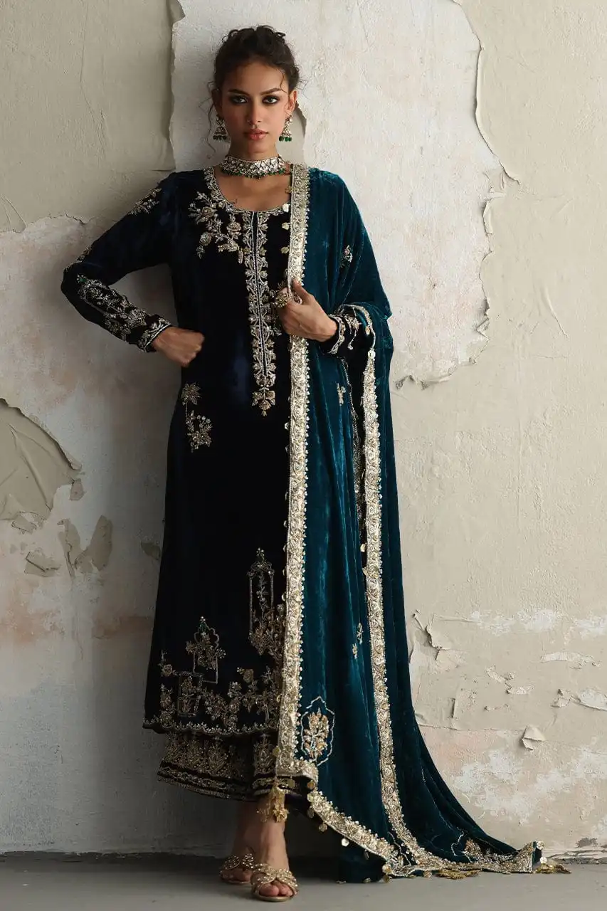 Exquisite Handmade Embroidered Velvet Dress