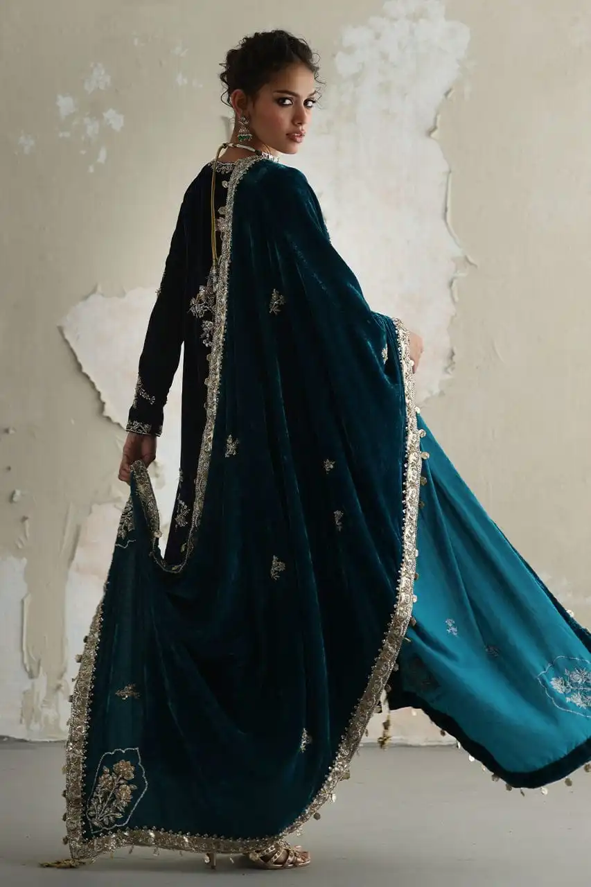 Exquisite Handmade Embroidered Velvet Dress - Image 8