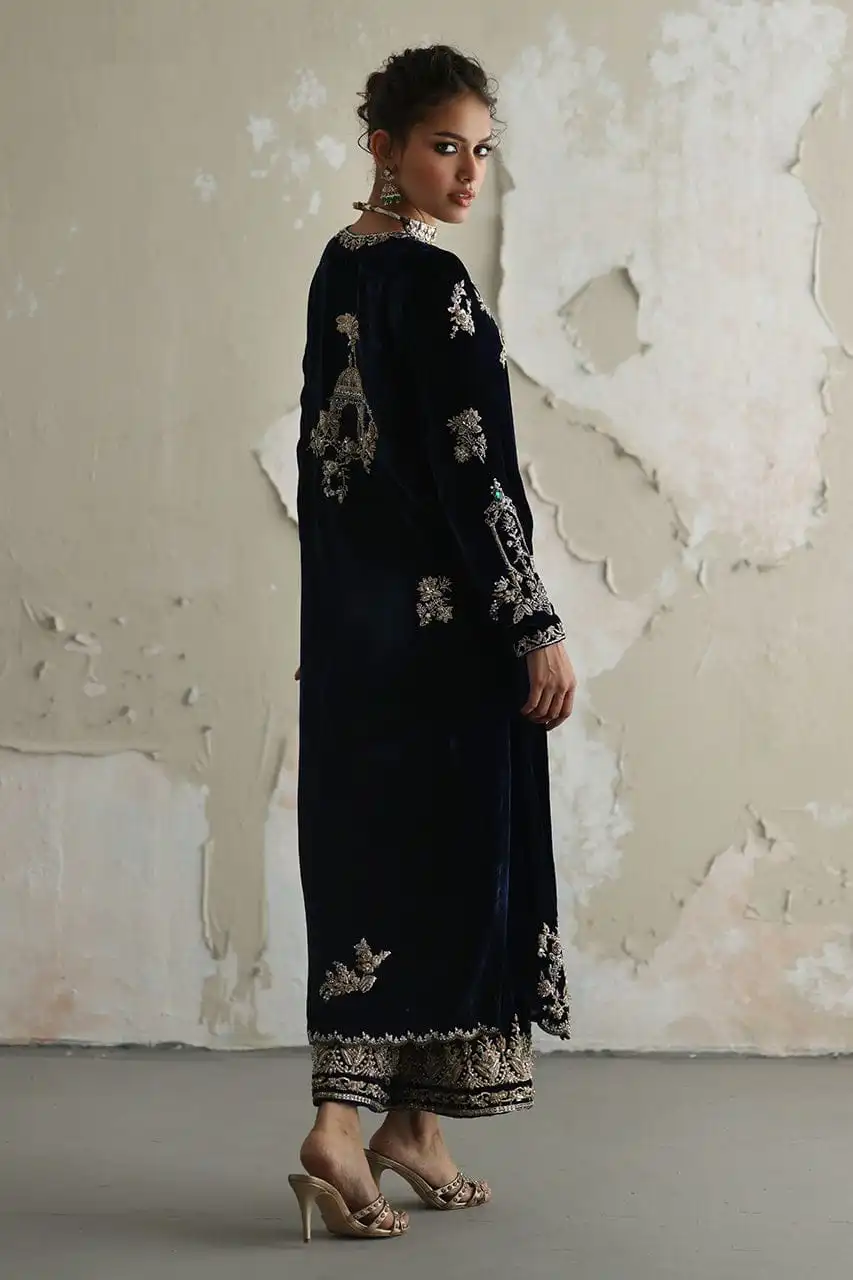 Exquisite Handmade Embroidered Velvet Dress - Image 6