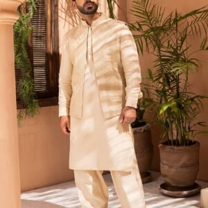 Creme Embroidered Waistcoat Shalwar Kameez