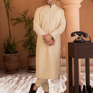 Pearl White Embroidered Kurta Churidar